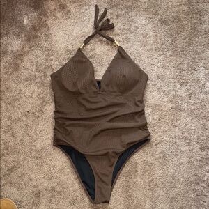 Brown Halter One-Piece Swimsuit